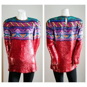 Vintage Jeet Colourful Southwestern Print Fully  Beaded Colourful Sequin…